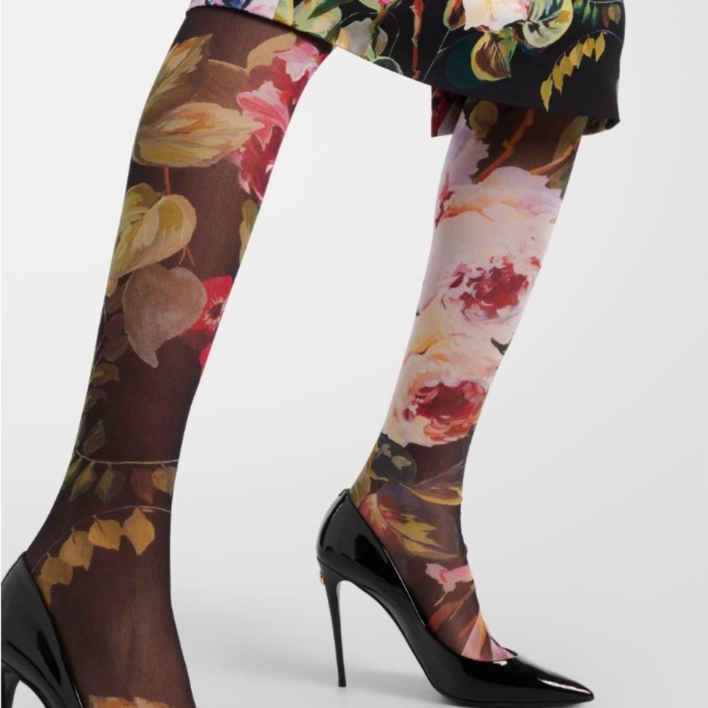 Dolce & Gabbana Floral Printed Tulle Tights